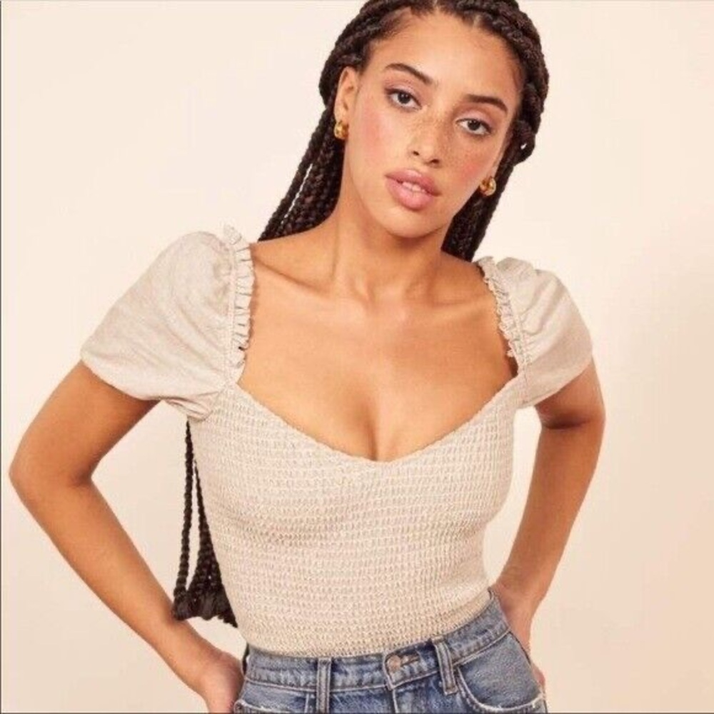 Reformation Linen Juliet Top in Flax/Oatmeal